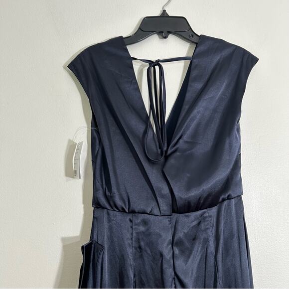 NWT Dessy Collection Cap Sleeve Blouson Faux Wrap Maxi Dress Midnight Navy Blue - Picture 8 of 10
